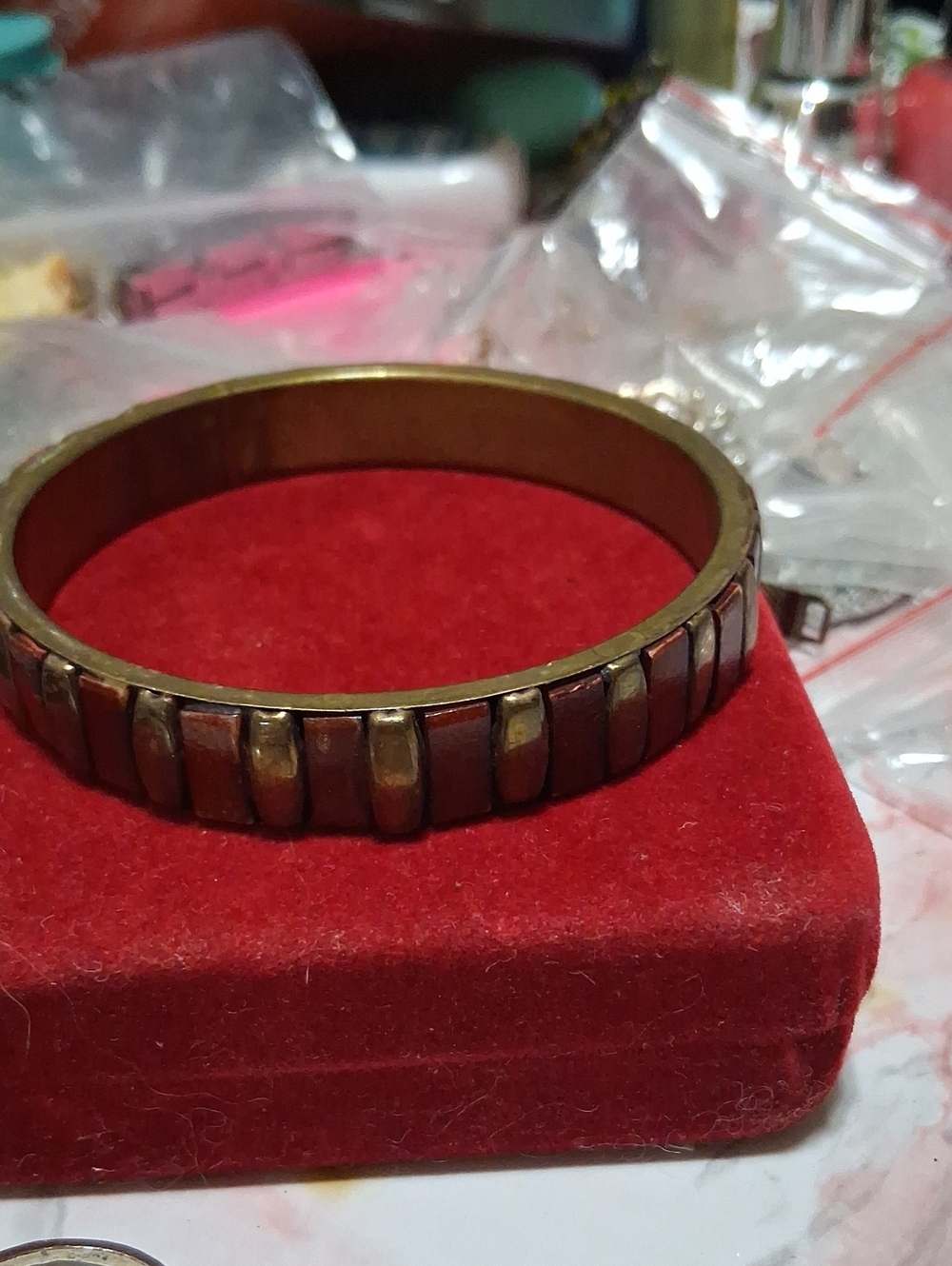 Source Unknown Bronze-Tone Brown and Gold Accent Womens Bracelet
